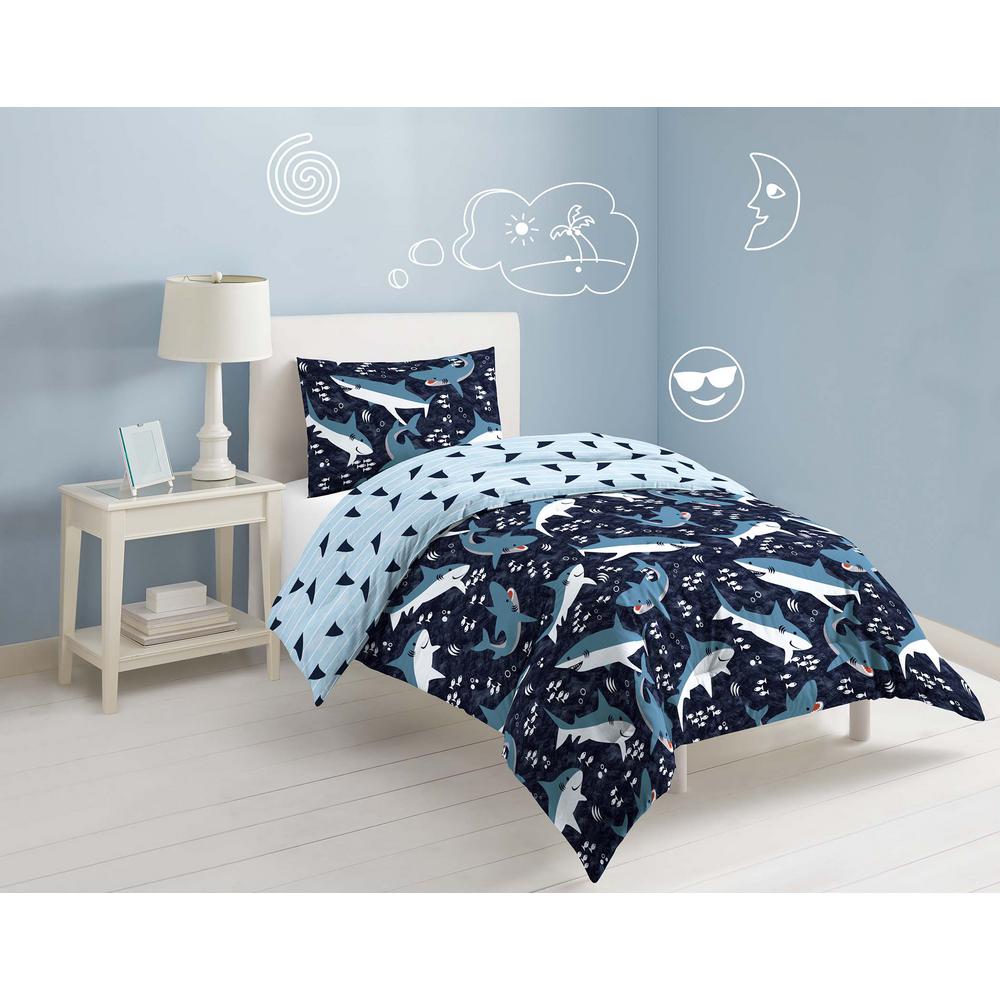 Dream Factory Sharks 3 Piece Navy Sharks Full Comforter Set