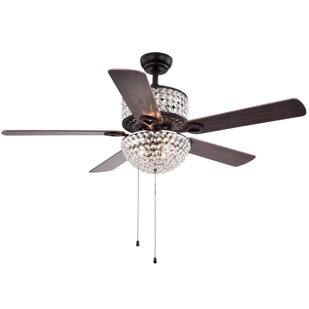 Warehouse Of Tiffany Laure Crystal 52 In Indoor Incandescent Brown Ceiling Fan With Light Kit