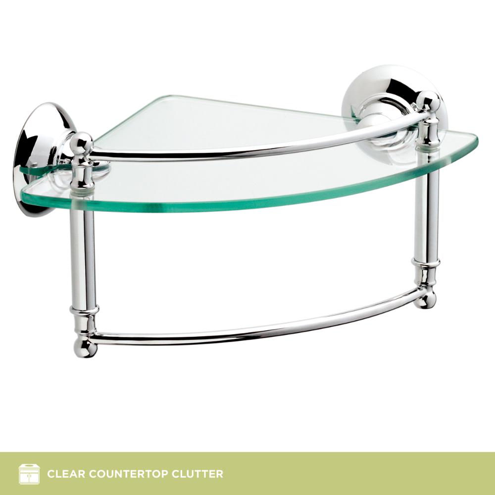 Delta 8 In Glass Corner Shelf With Hand Towel Bar In Polished