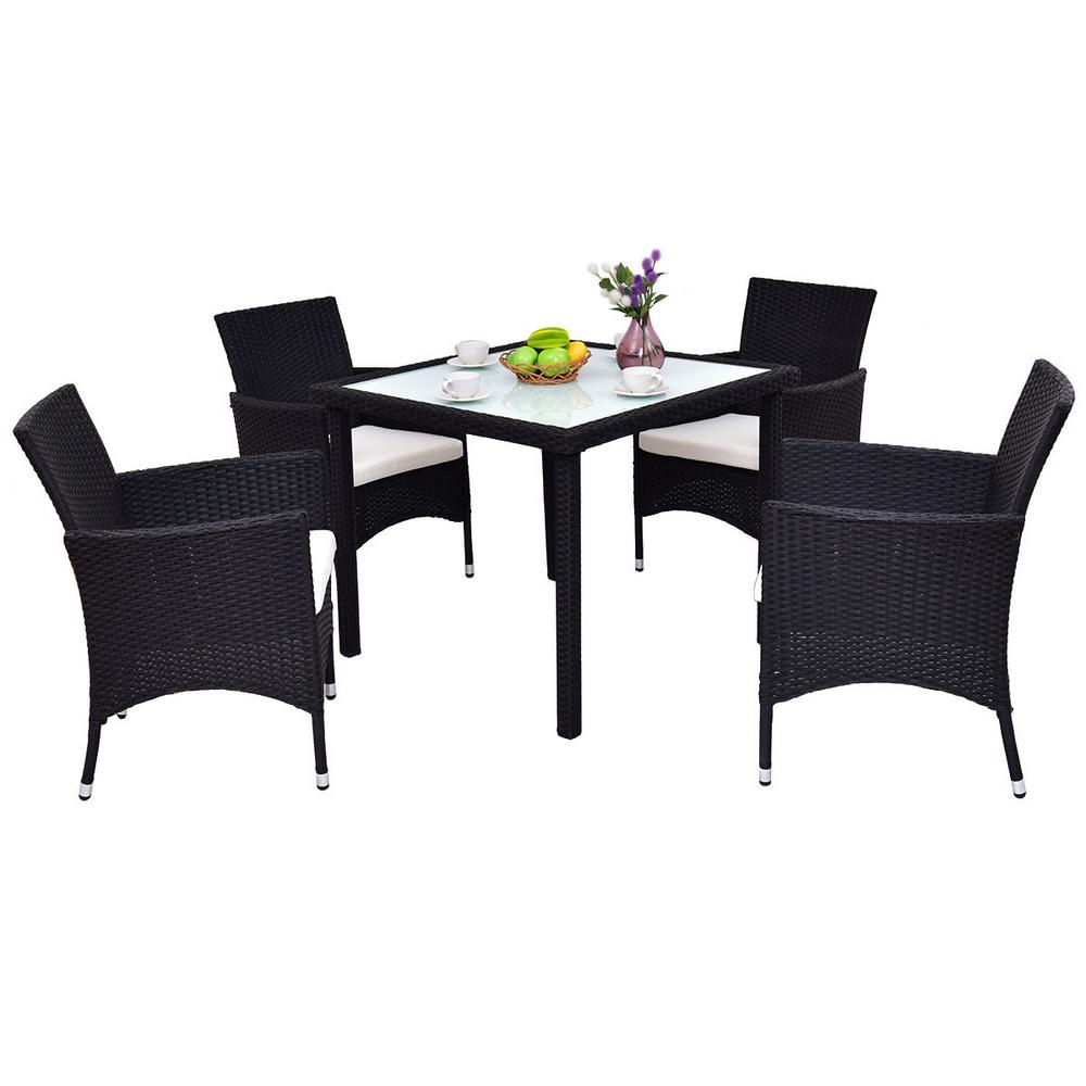 Boyel Living 5 Pieces Classic Wicker Patio Furniture Set Conversation Set Rattan Chair With Beige Cushion And Table Set Wf Hw54834 The Home Depot