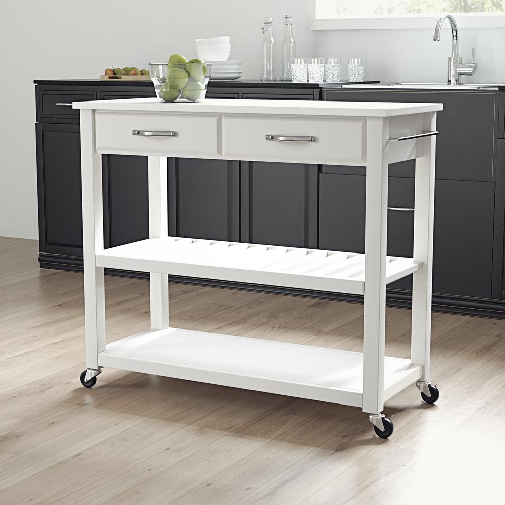 Crosley Furniture White Full Size Kitchen Prep Cart With Granite