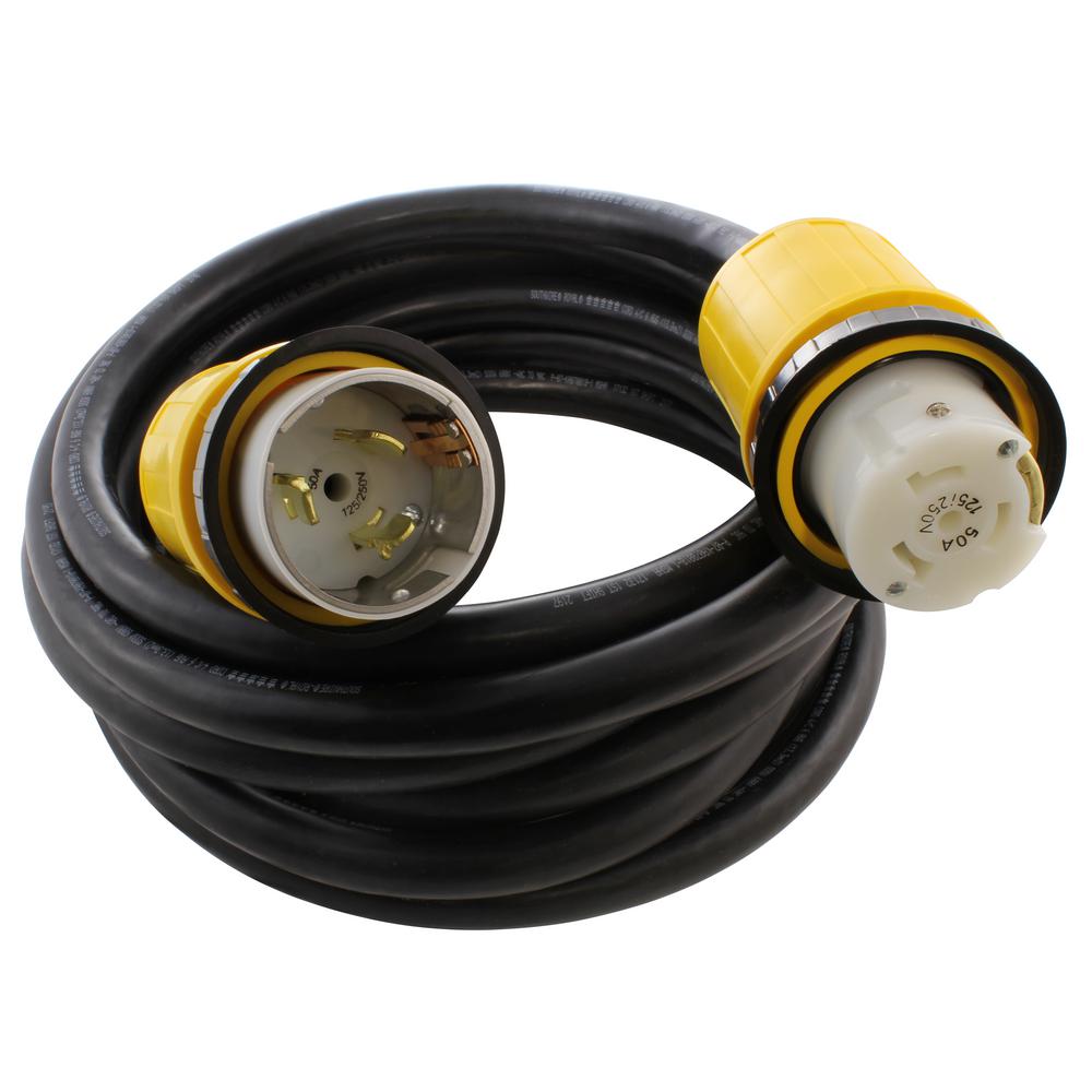 AC WORKS 75 ft. SOOW 6/4 50Amp 125/250Volt 4Wires Marine Shore Power Rubber Extension Cord