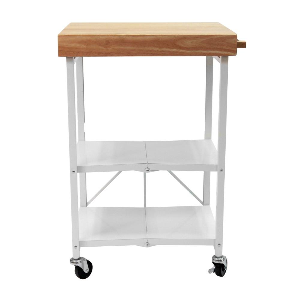 Origami 26 in. W Rubber Wood Folding Kitchen Island Cart ...