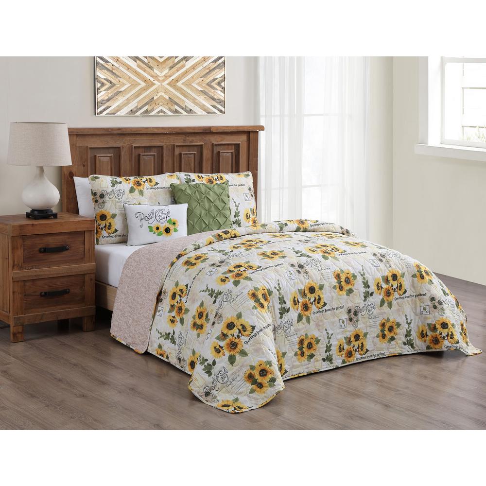 Yara Fl Reversible Yellow Queen Quilt Set