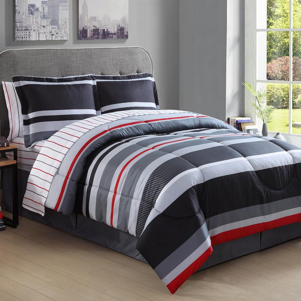 Ellison Studio Arden 8 Piece Black And Red Queen Bed In A Bag Set
