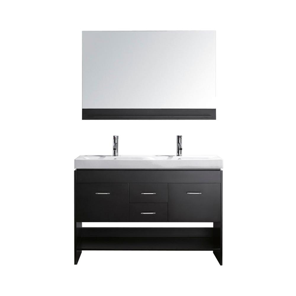 Virtu Usa Gloria 48 In W Bath Vanity Espresso With Ceramic Top White Square Basin And Mirror Faucet