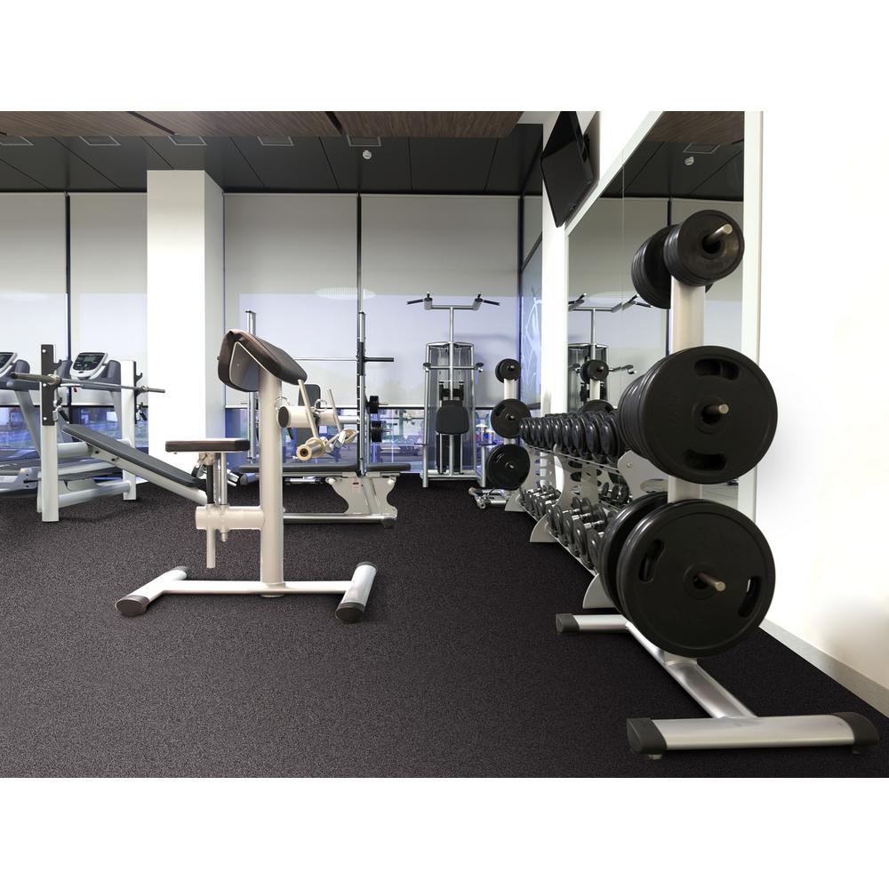 Trafficmaster Black With Blue Flecks 18 In X 0 3 Rubber Gym Weight Room Flooring Tiles 14 32 Sq Ft 58298 The Home Depot Rubber Gym Weight Room Flooring Tiles, Garage Gym Flooring Home Depot