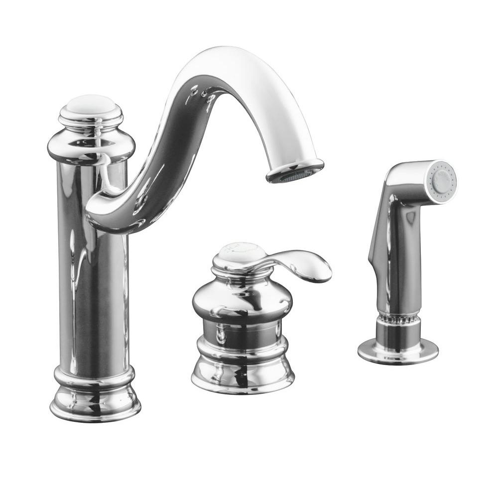 KOHLER Fairfax Mid Arc Single Handle Standard Kitchen Faucet With Side   Polished Chrome Kohler Standard Spout Faucets K 12185 Cp 64 1000 