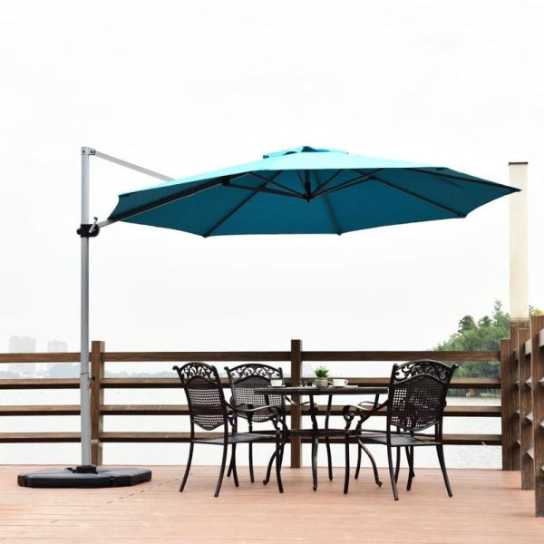 Costway 11 Ft Aluminum Cantilever Tilt Half 360 Degrees Rotation Patio Umbrella In Lake Blue Op70234ny The Home Depot