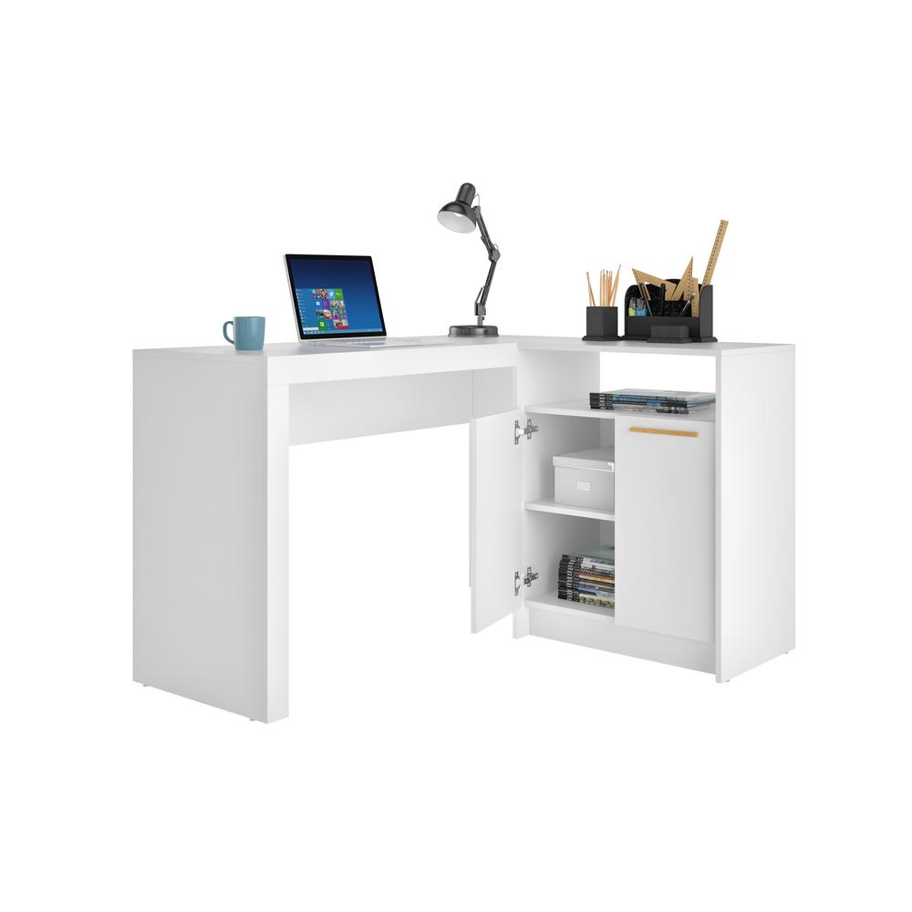 Manhattan Comfort Kalmar White L Shaped Office Desk With Inclusive