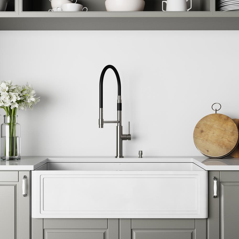Vigo All In One Farmhouse A Front Matte Stone 36 Single Bowl Kitchen Sink With Faucet Stainless Steel