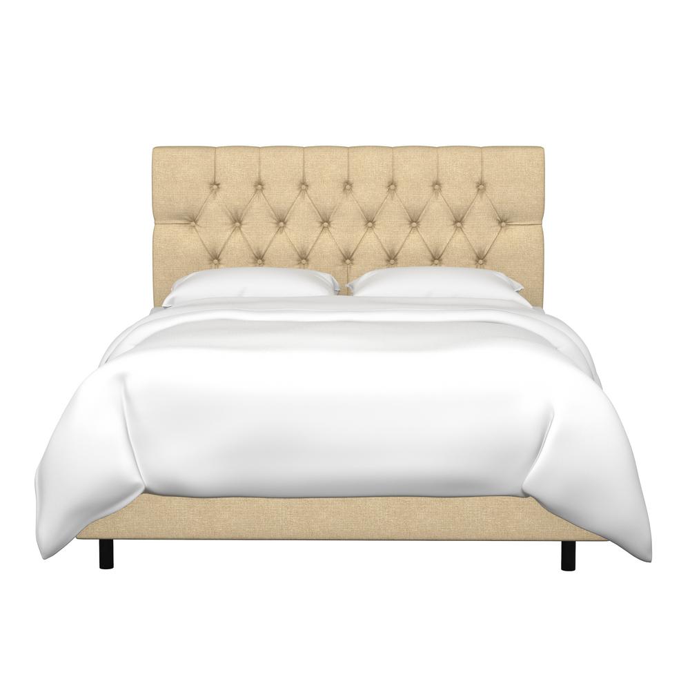 Linen Sandstone King Diamond Tufted Bed 543bedlnnsnd The Home Depot Internet 301629357 Linen Sandstone King Diamond Tufted Bed