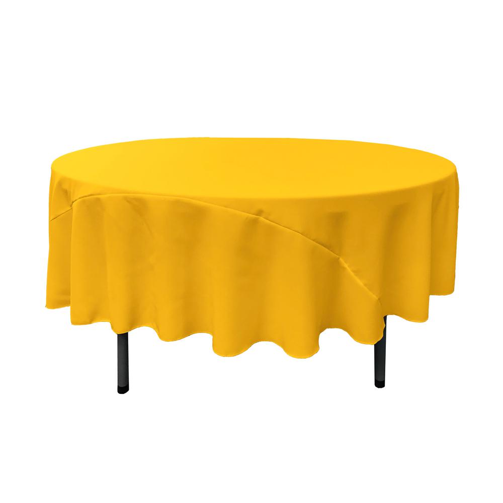 La Linen 90 In Round Dark Yellow Polyester Poplin Tablecloth La Linen 90 In Round Dark Yellow Polyester Poplin Tablecloth