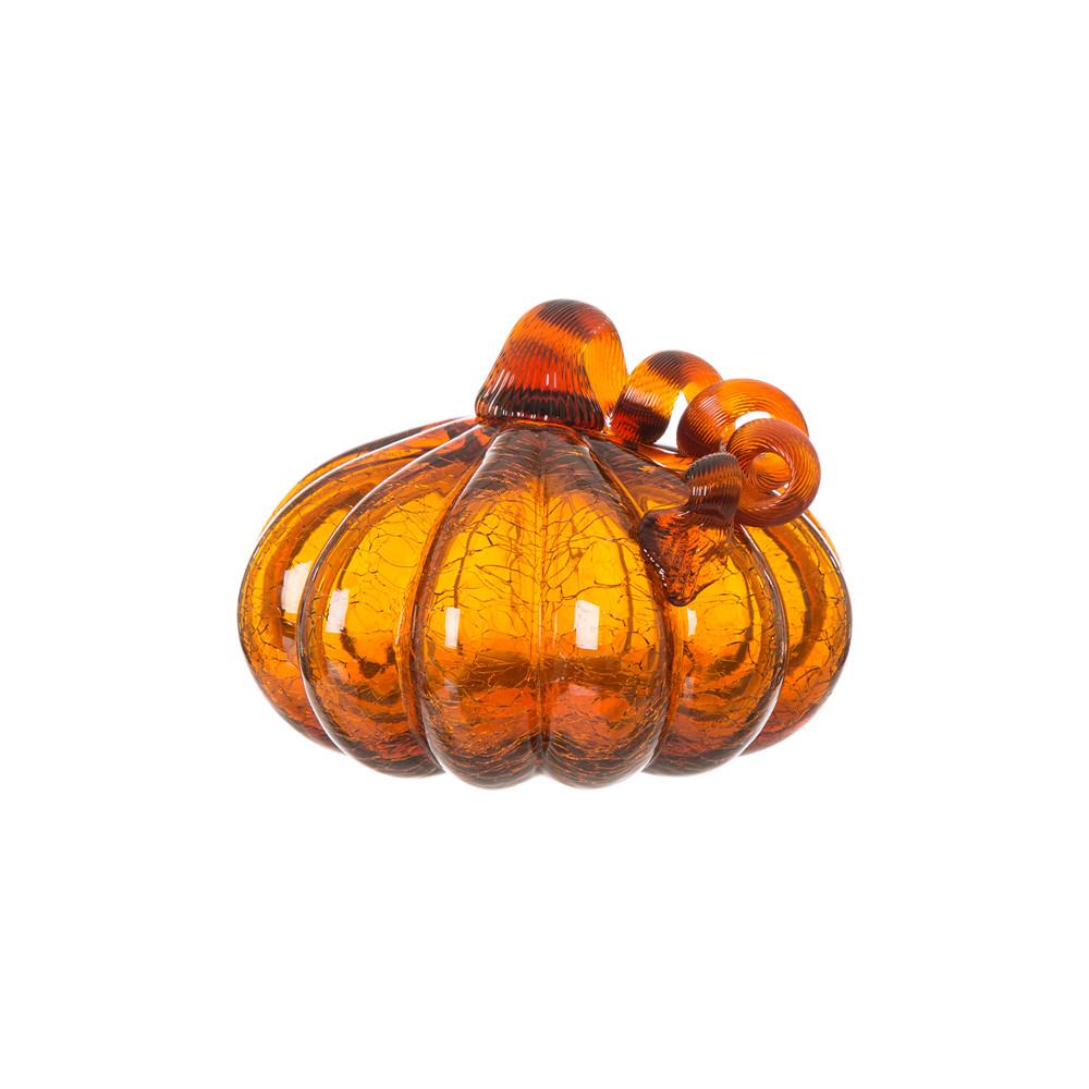 Glitzhome 5.51 in. H Pumpkin Crackle Glass in Amber-1209001438 - The