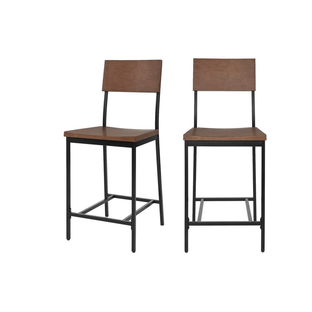 StyleWell Porter Black Metal Counter Stool with Back and Haze Oak 