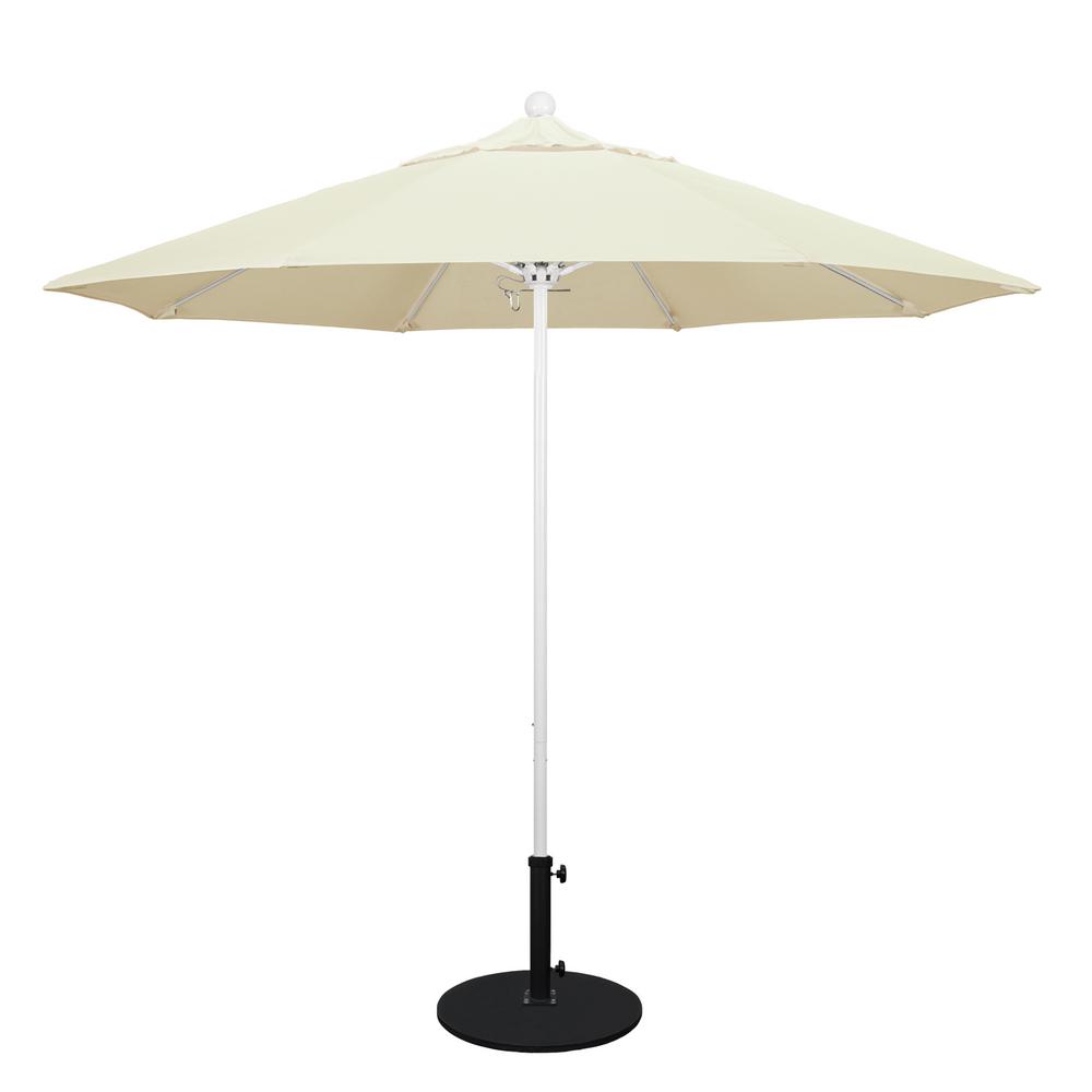 California Umbrella 9 ft. White Aluminum Pole Market Fiberglass Ribs ...