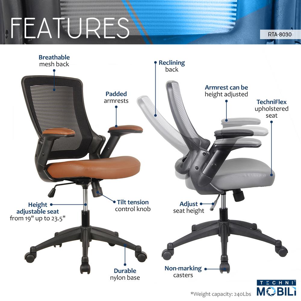 Techni Mobili Brown MidBack Mesh Task Office Chair with Height
