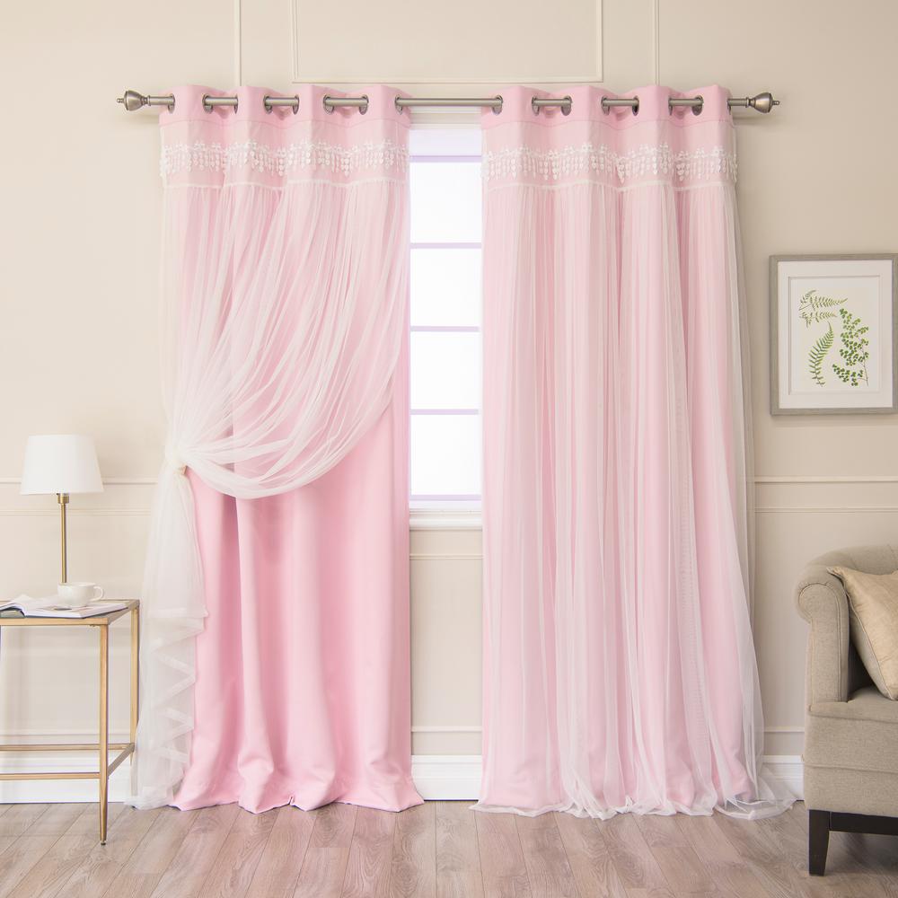 Best Home Fashion New Pink 84 in. L Elis Lace Overlay Blackout Curtain