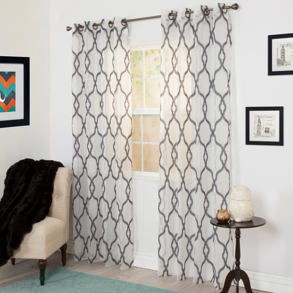 Lavish Home Sheer Elisa Charcoal Polyester Embroidered Curtain 63