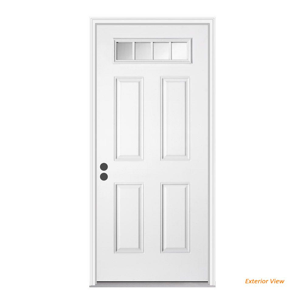 JELDWEN 32 in. x 80 in. 4 Lite Primed Steel Prehung RightHand Inswing