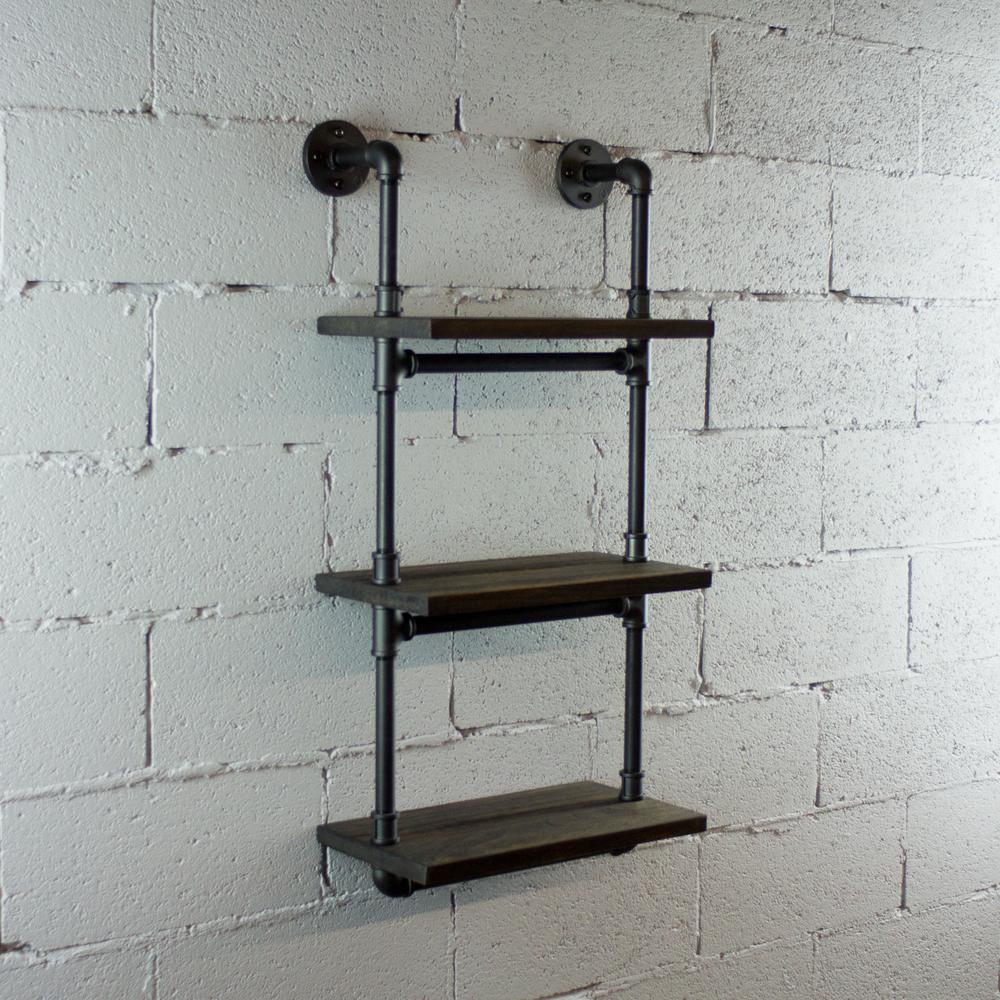 Os Home And Office Furniture Black Steel Industrial Pipe Three - Black Pipe Wall Shelf Os Home And Office Furniture Black Steel Industrial Pipe Three - Black Pipe Wall Shelf