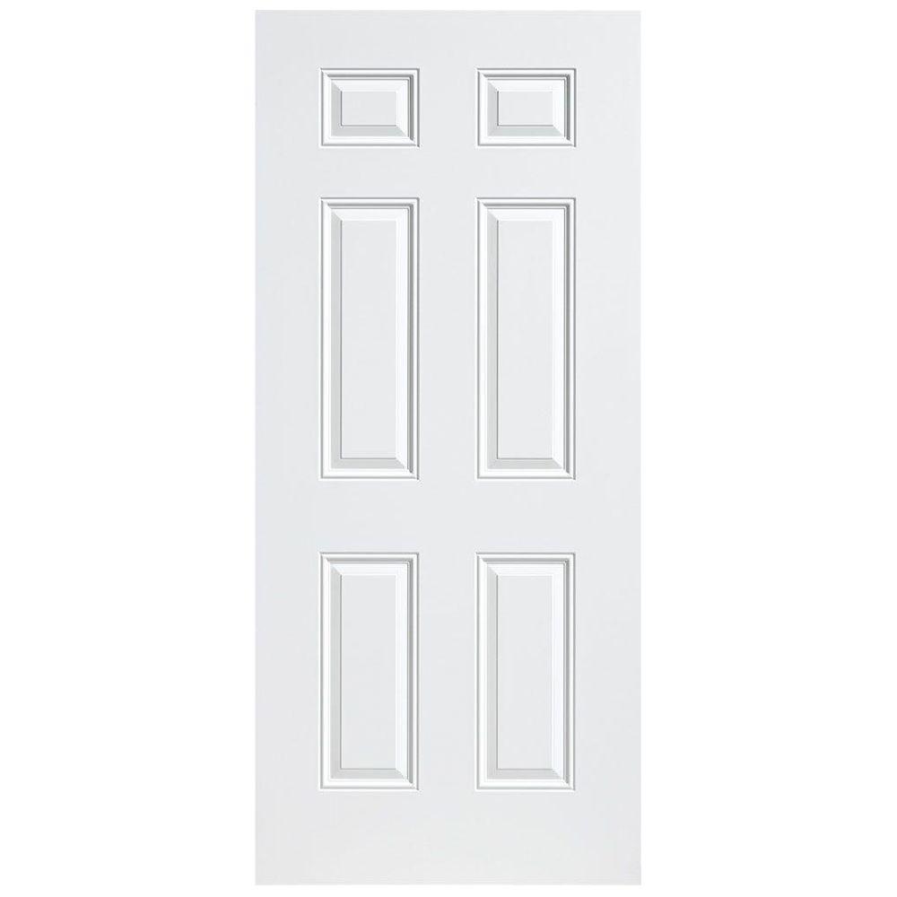 Masonite 36 in. x 80 in. Lifeproof 6Panel Left Hand Inswing Primed White Steel Prehung Front