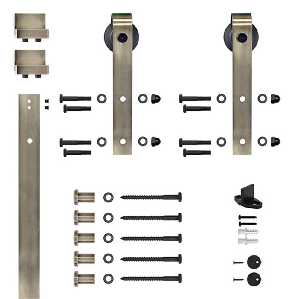 96 in. Antique Brass Hook Strap Rolling Door Hardware Kit for Wood DoorNT140009W9603 The Home