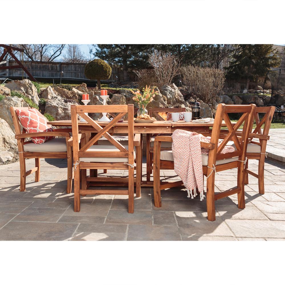 Walker Edison Furniture Company Brown 7 Piece X Back Acacia Wood Outdoor Patio Dining Set With Tan Cushions Hdw7xbdbr The Home Depot - Walker Edison Furniture Company Patio Walker Edison Furniture Company Brown 7 Piece X Back Acacia Wood Outdoor Patio Dining Set With Tan Cushions Hdw7xbdbr The Home Depot - Walker Edison Furniture Company Patio