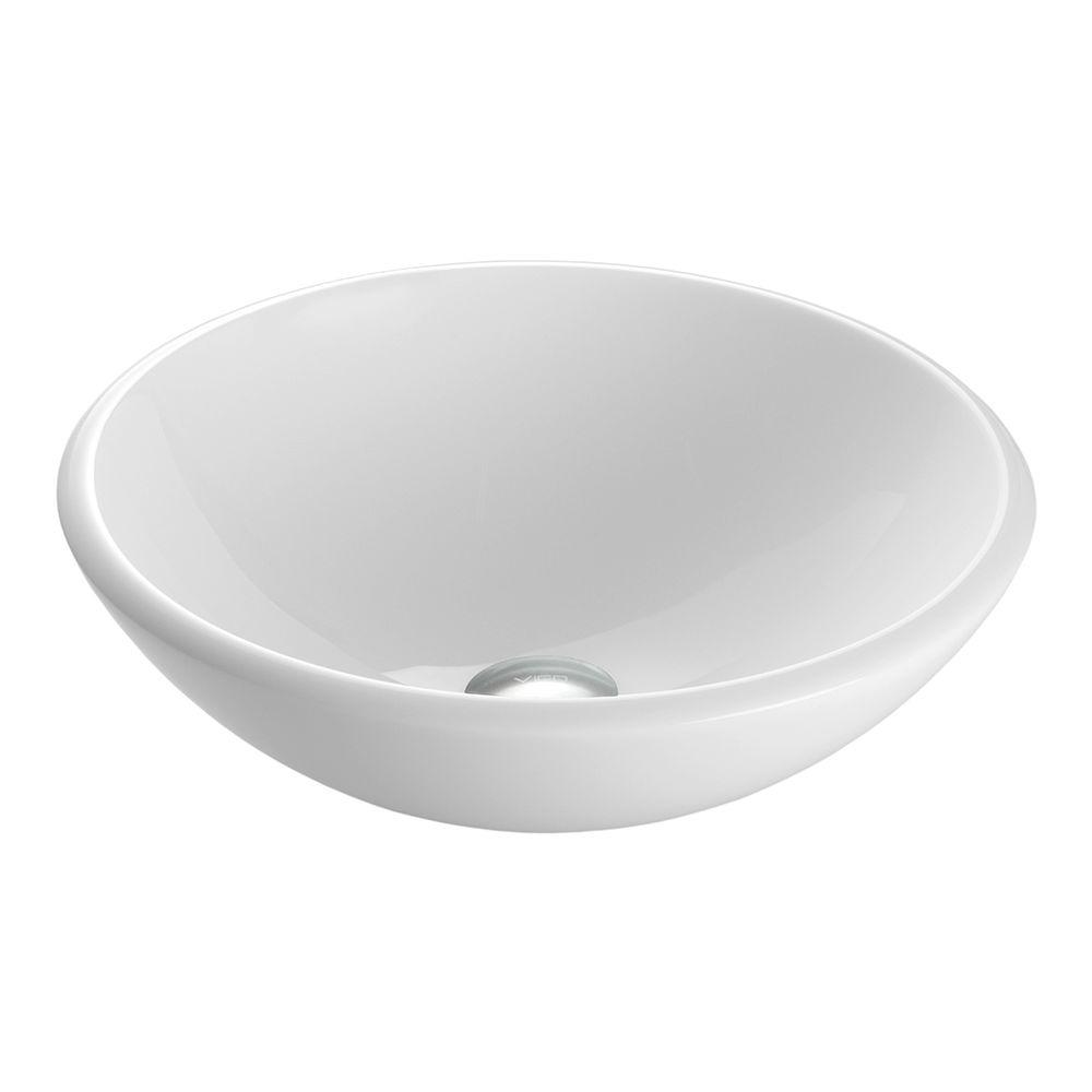 VIGO Round Phoenix Stone Glass Vessel Sink in WhiteVG07039 The Home