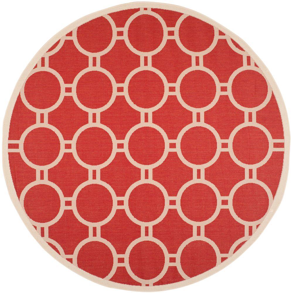 Safavieh Courtyard Red/Bone 8 ft. x 8 ft. Indoor/Outdoor Round Area Rug