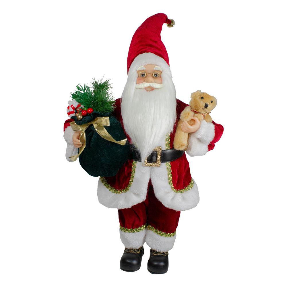 Northlight 18 In Standing Santa Christmas Figure With A Plush Bear 34316585 The Home Depot