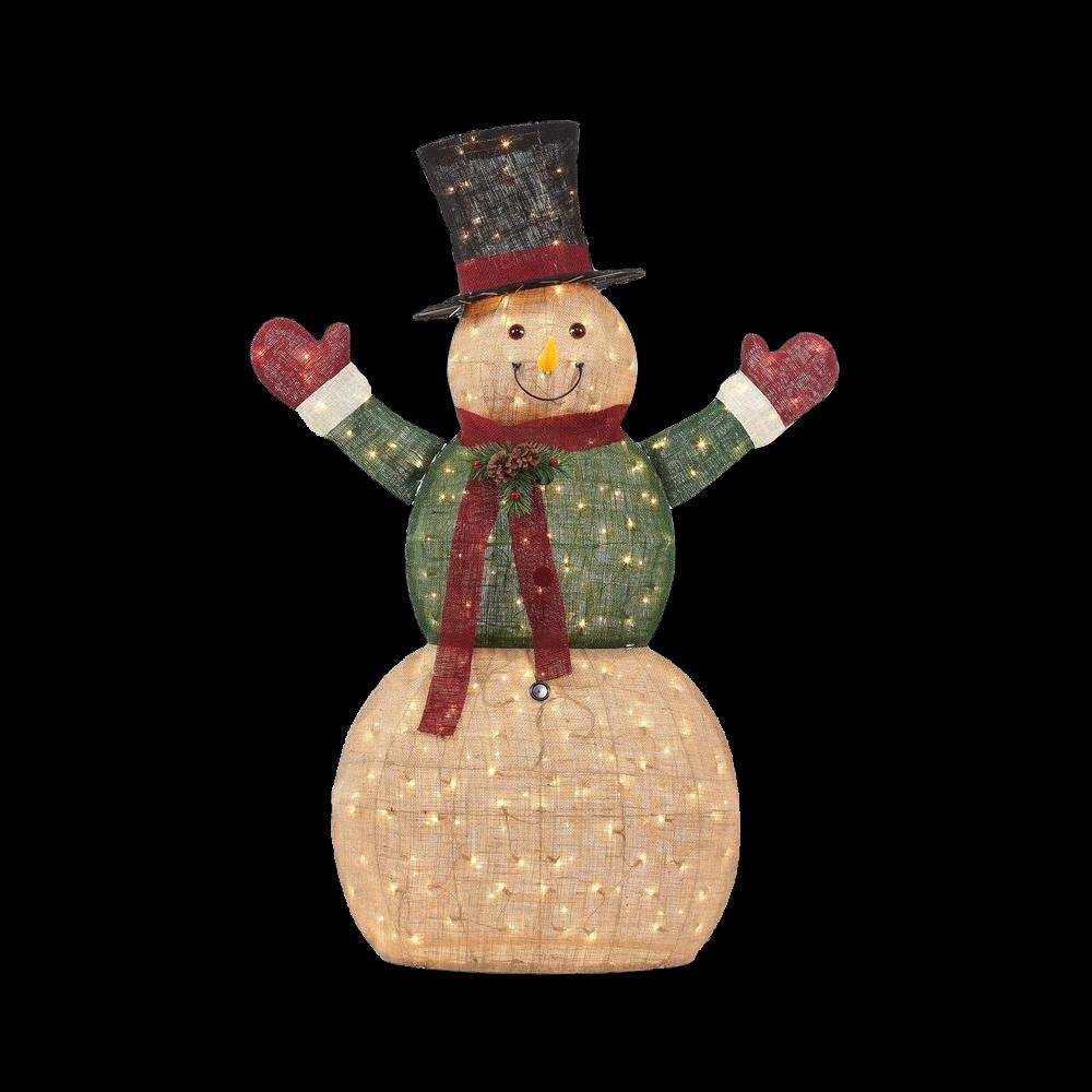Home Accents Holiday 5 ft. PreLit Burlap Snowman in Coat and Mittens