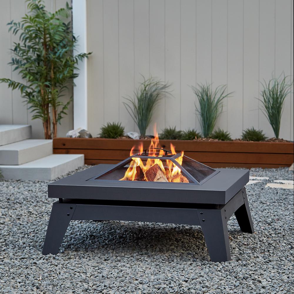 Real Flame Breton 37 inch x 20 inch Square Steel Wood-Burning Fire Pit in Gray... by Real Flame