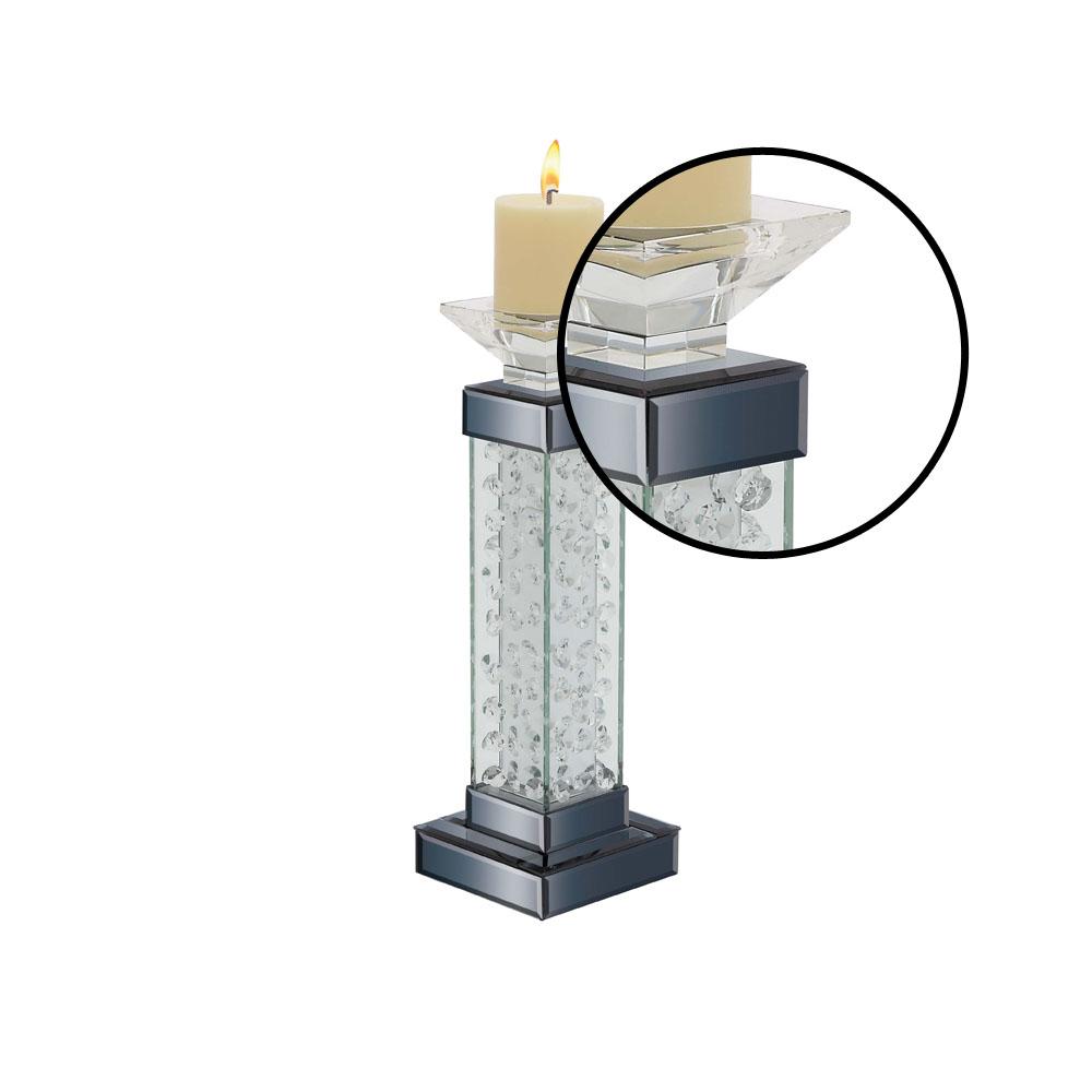 15 In Gray Mirror And Clear Glass Crystal Bubble Candle Holder