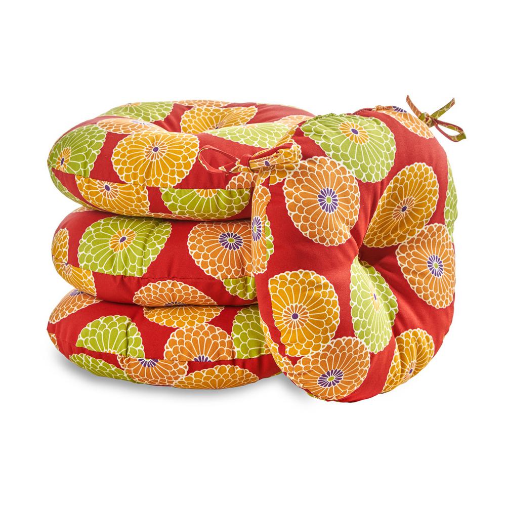 Greendale Home Fashions Flowers On Red 18 In Round Outdoor Seat Flowers On Red 18 In Round Outdoor Seat Cushion 4 Pack