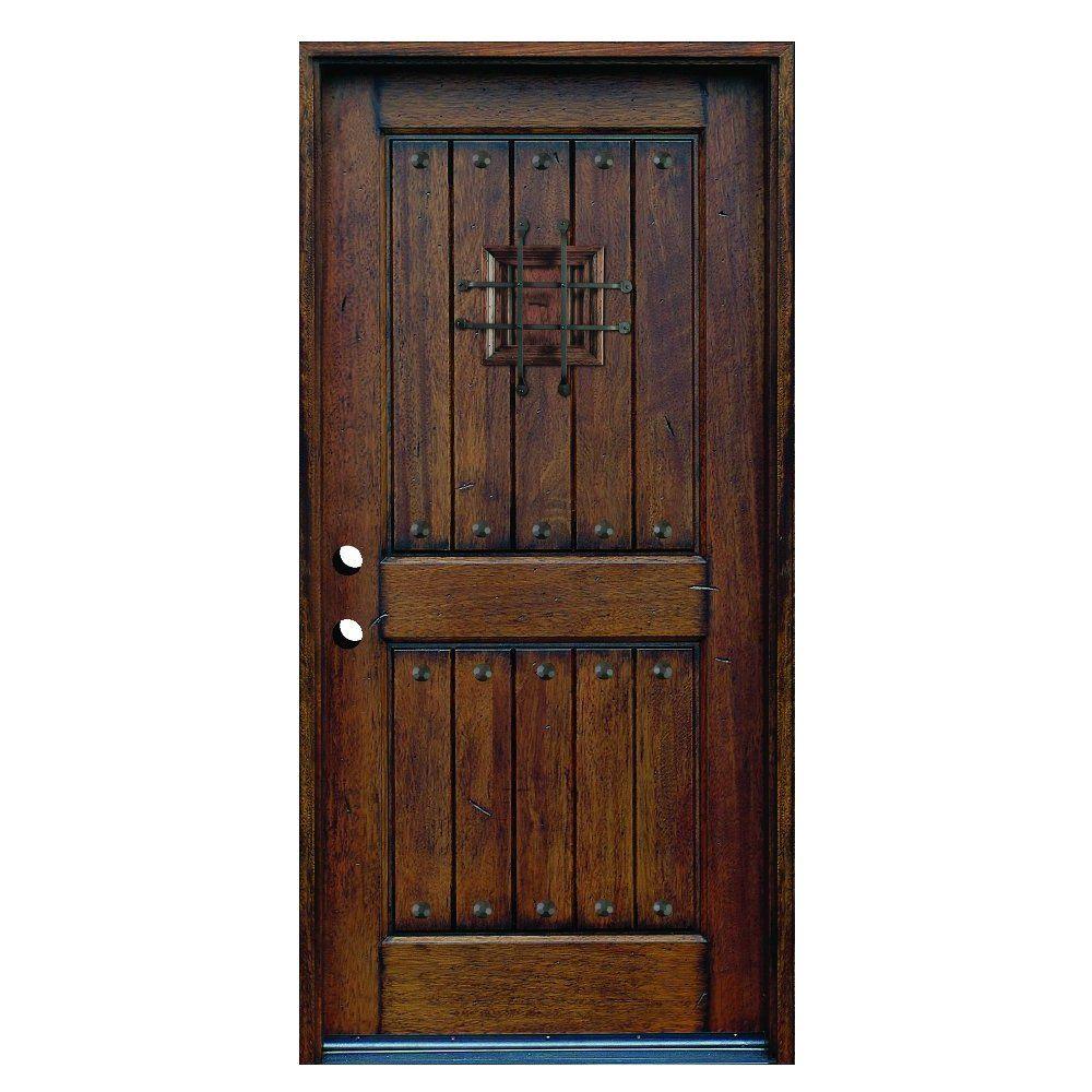 solid door wood Hand Inswing Mahogany in. Rustic 36 Right Type in. x 80