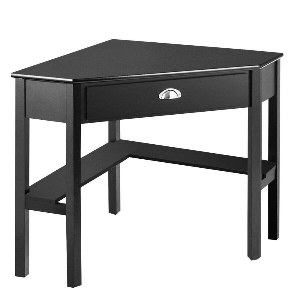 Costway 28 In Corner Black 1 Drawer Computer Desk With Solid Wood Material Hw53866bk The Home Depot