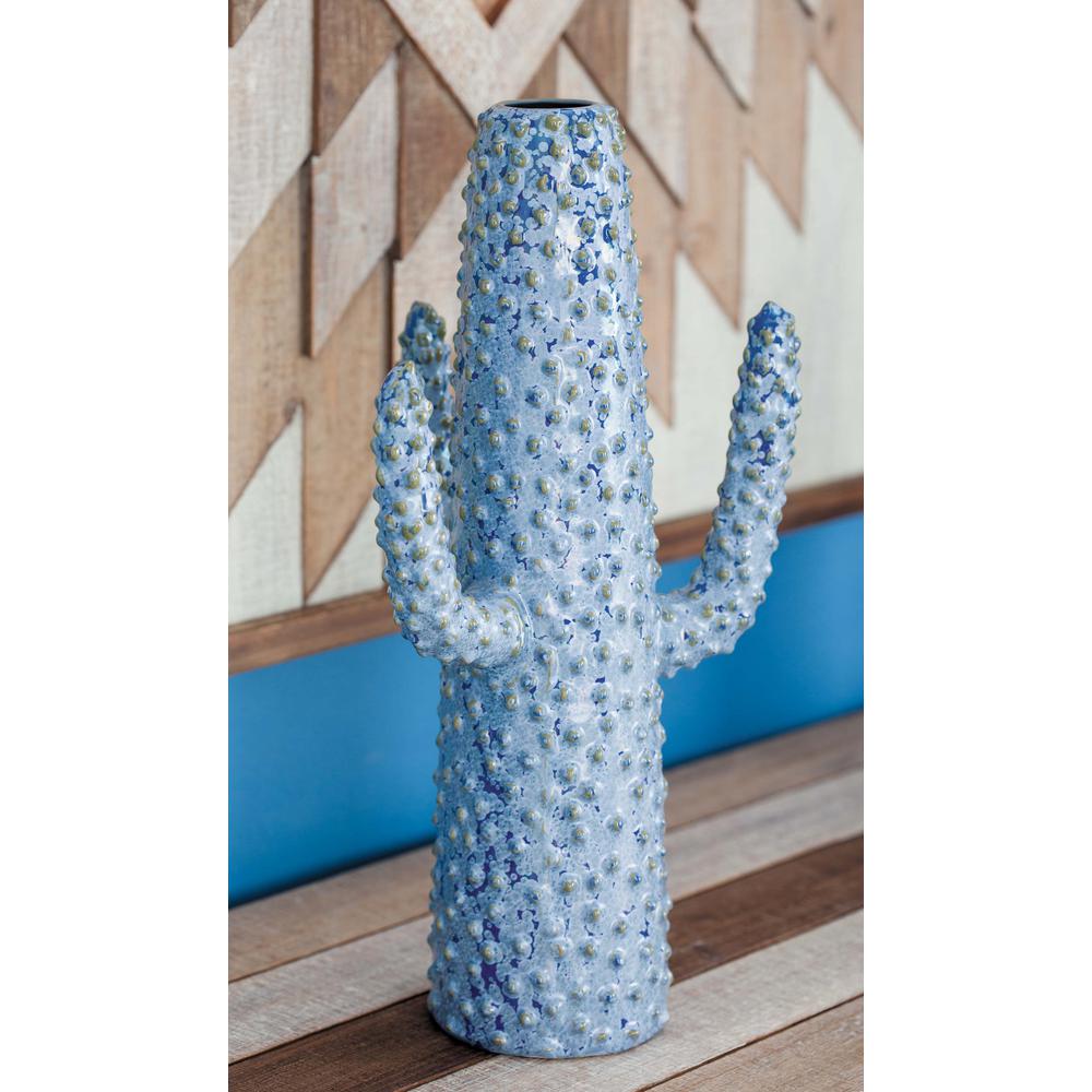 16 in. Distressed White Ceramic CactusShaped Decorative Vase62167