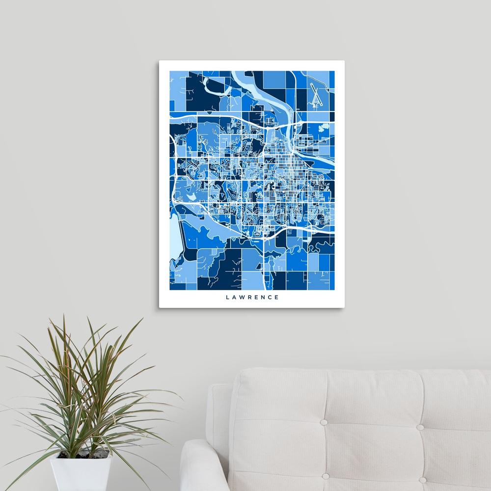 Lawrence Kansas City Map By Michael Tompsett Canvas Wall Art