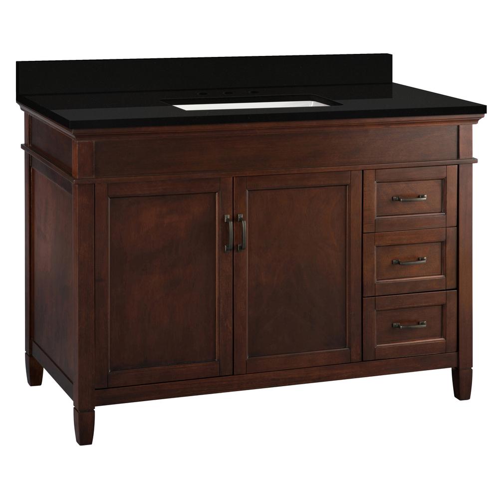 Home Decorators Collection Ashburn 49 in. W x 22 in. D Bath Vanity in Mahogany with Granite Vanity Top in Midnight Black with Trough White Basin was $1139.0 now $683.4 (40.0% off)