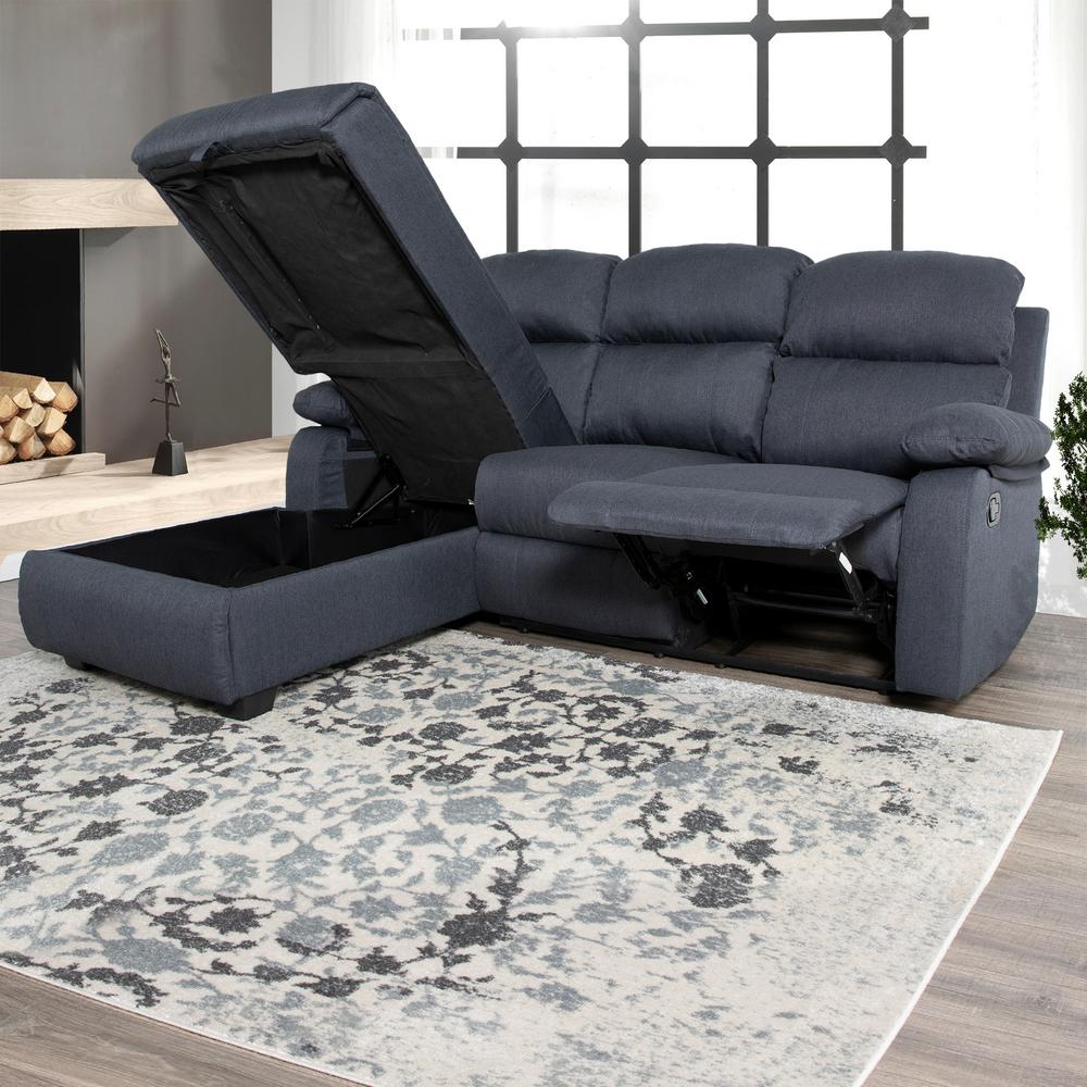 Ottomanson Recliner L Shaped Navy Blue Corner Sectional Sofa With