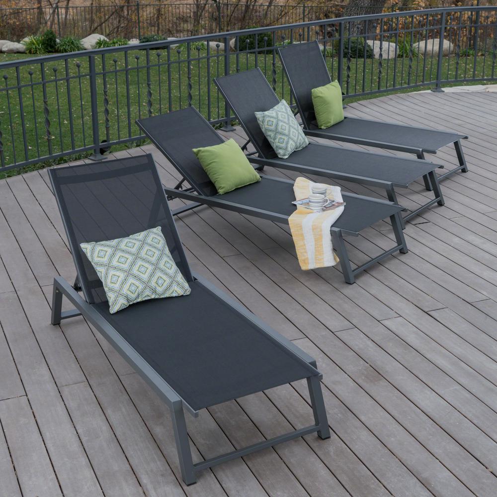 Noble House Myers Black Metal Outdoor Chaise Lounge (Set of 4)67038 The Home Depot