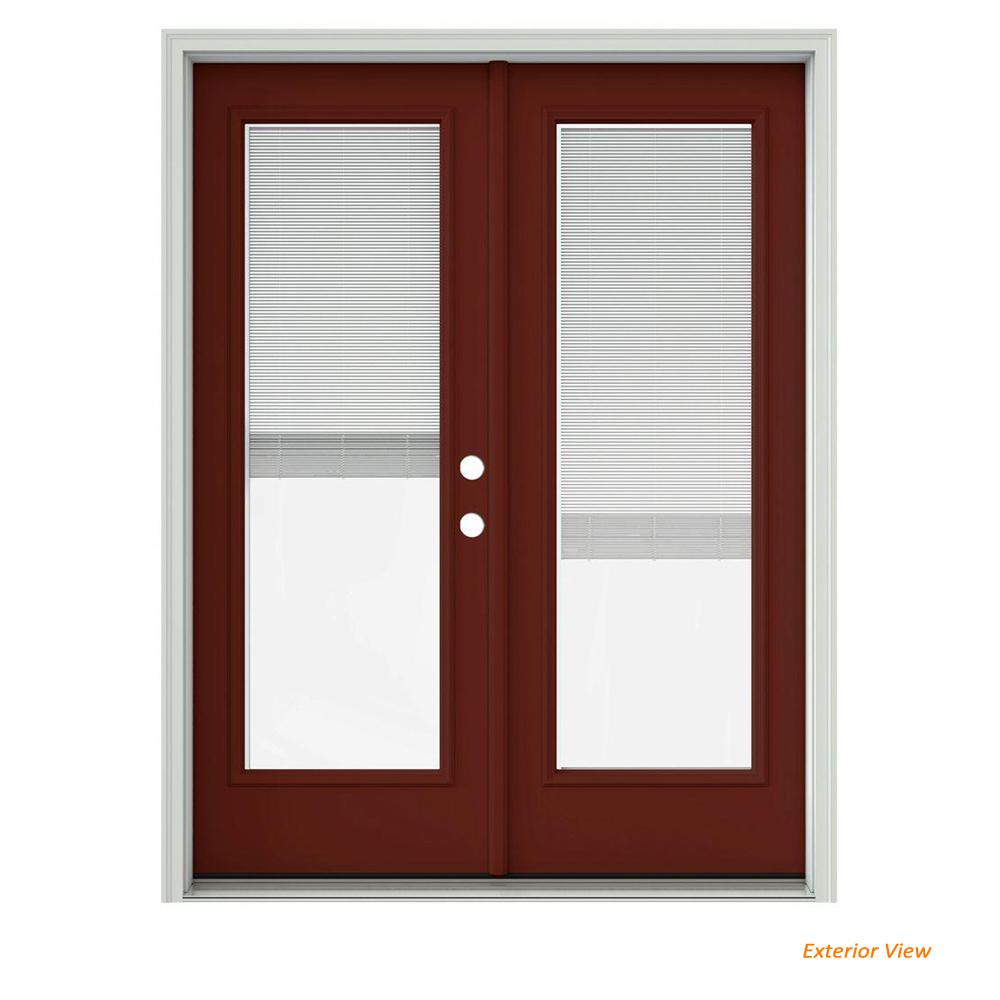 Jeld Wen 60 In X 80 Mesa Red Painted Steel Left Hand Inswing Mesa Red Painted Steel Left Hand Inswing Full Lite Active Stationary Patio Door W Internal Blinds Overall Rating