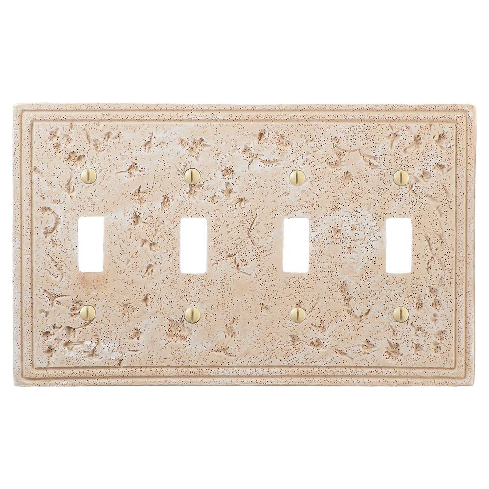 Amerelle Texture Stone 4 Toggle Wall Plate - Almond-8349T4A - The Home