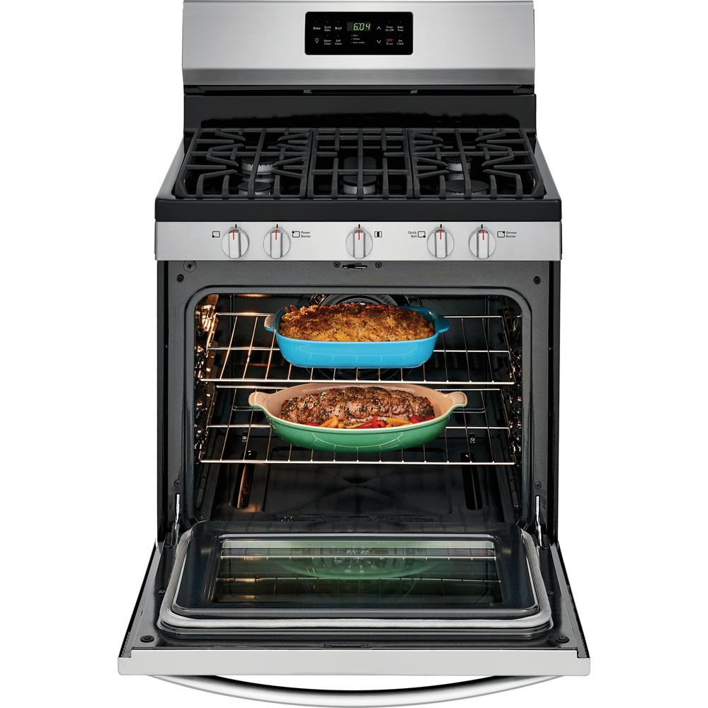 Frigidaire Gallery 5 0 Cu Ft Gas Range With Self Cleaning Quickbake Convection Oven In Smudge Proof Stainless Steel