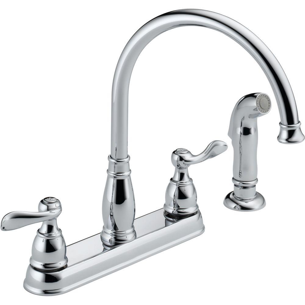 Delta Windemere 2 Handle Standard Kitchen Faucet With Side Sprayer In   Chrome Delta Standard Spout Faucets 21996lf 64 1000 