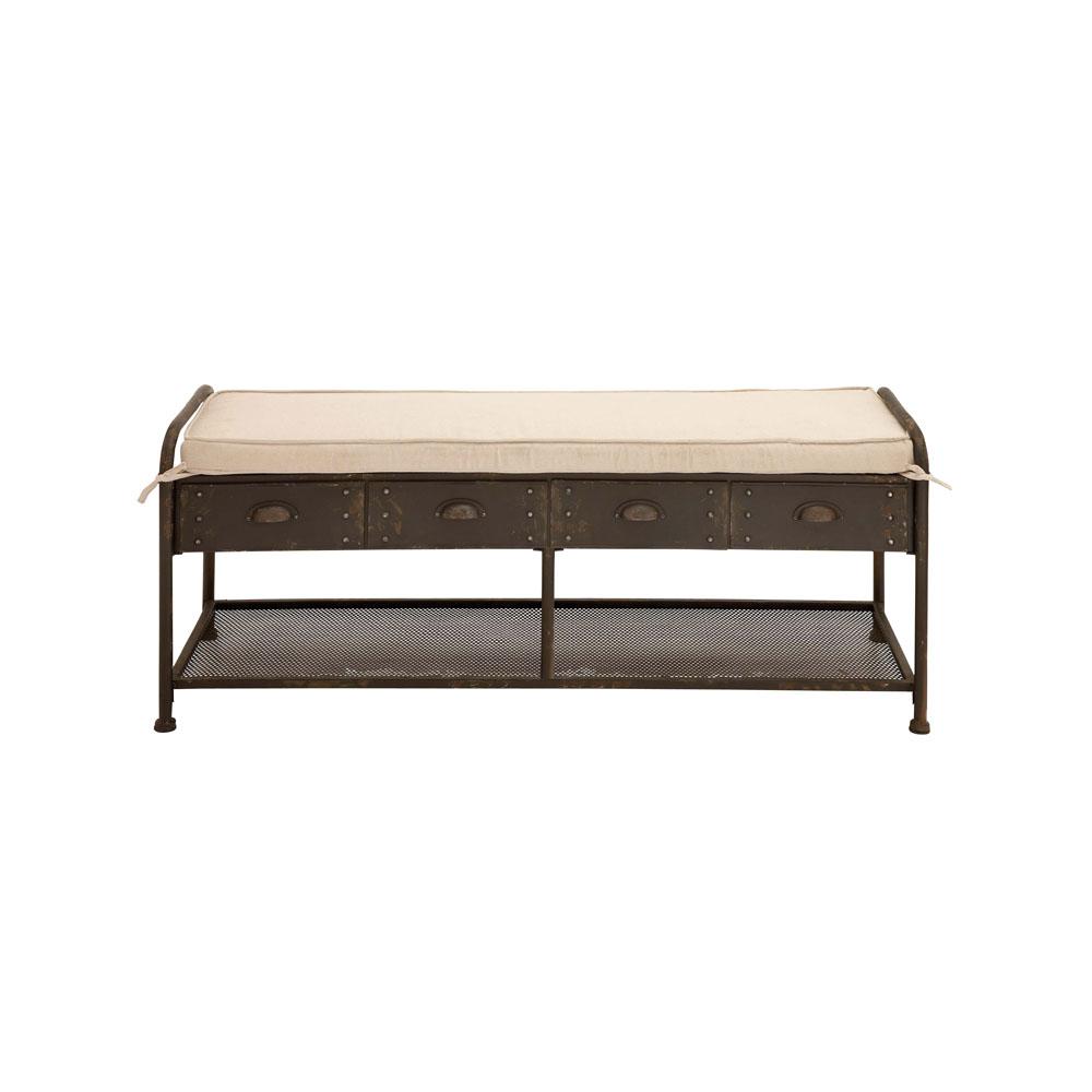 Brown Metal 4 Drawer Storage Bench With Ivory Fabric Cushioned Seat Brown Metal 4 Drawer Storage Bench With Ivory Fabric Cushioned Seat