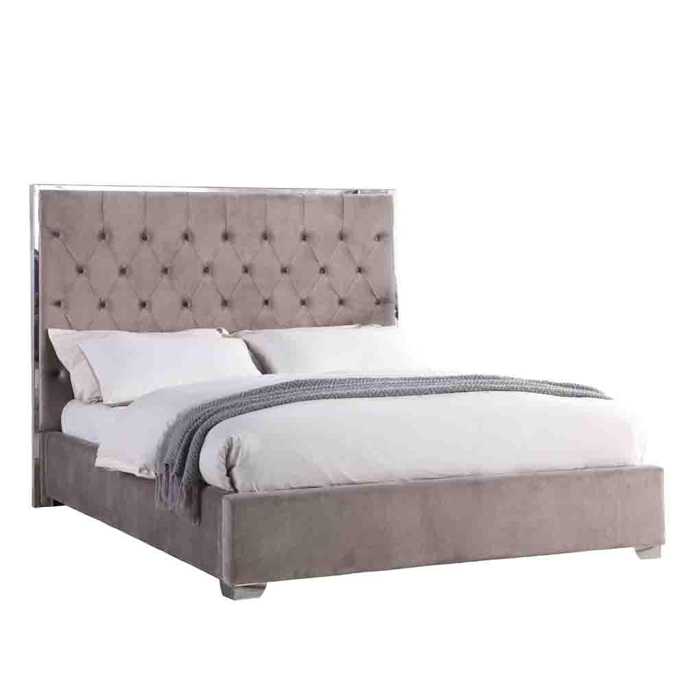 Best Master Furniture Demarcus Light Grey Velour Upholstered Eastern