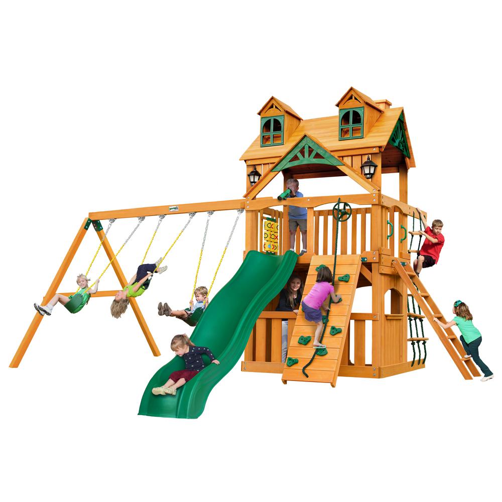 wooden swing set with clubhouse