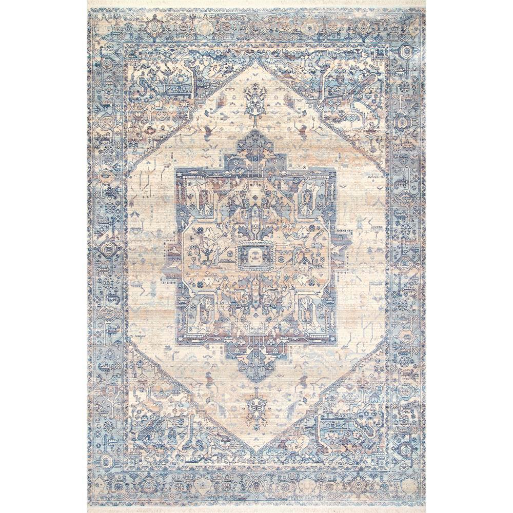 nuLOOM Ehtel Medallion Fringe Light Blue 10 ft. x 13 ft. Area Rug